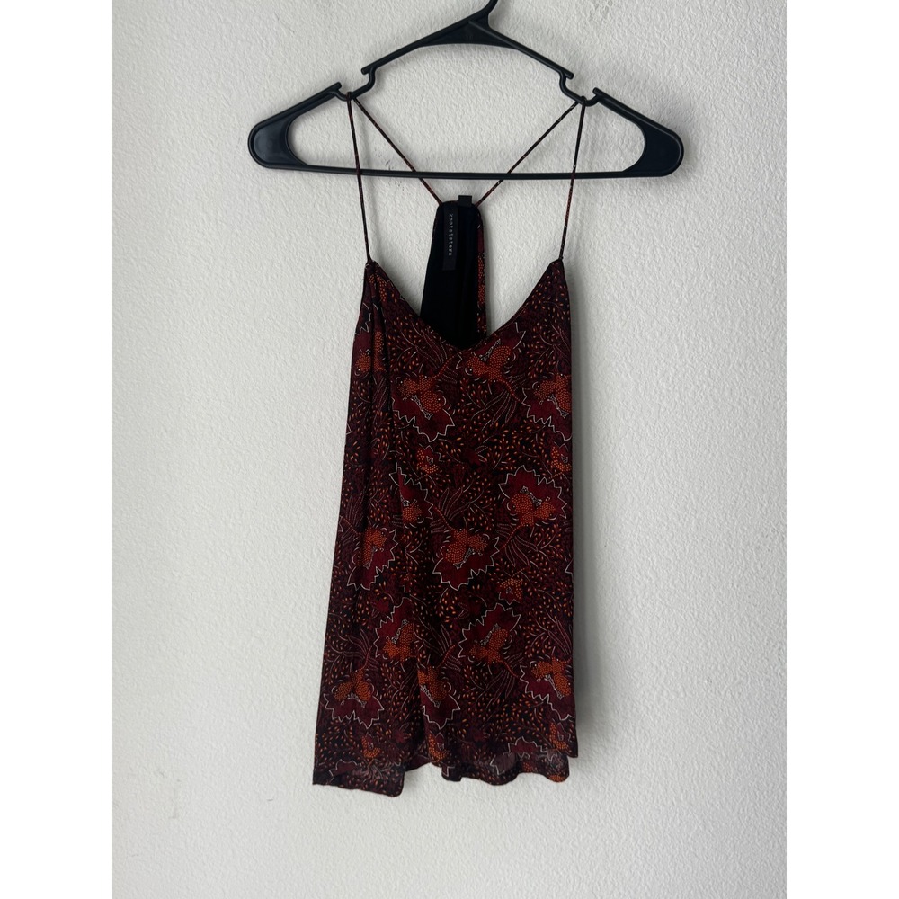 Knot Sisters Burgundy Floral Batik Spaghetti Strap Racerback Cami Top XS